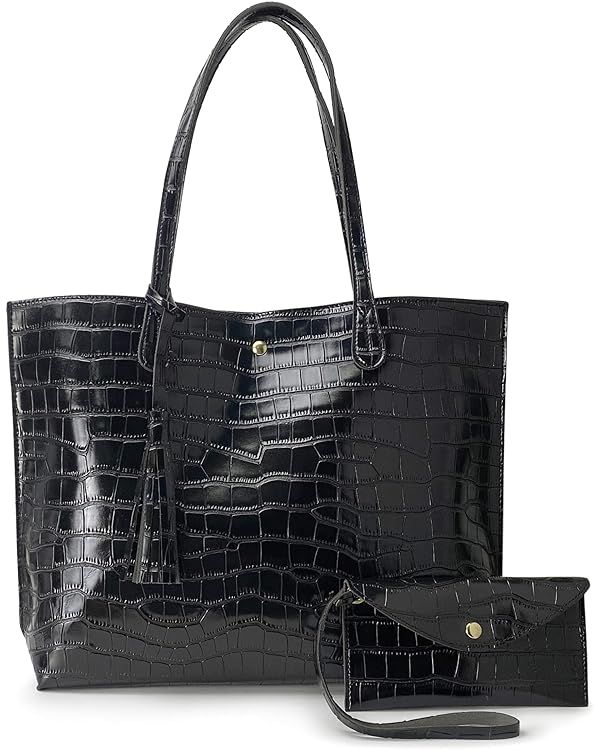 Minimalist Clean Cut Pebbled Faux Leather Tote Womens Shoulder Handbag | Amazon (US)