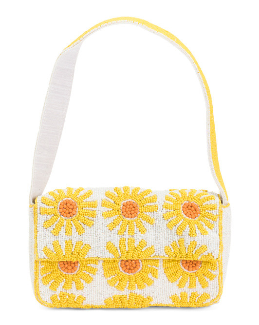 Daisy Motif All Over Hand Beaded Shoulder Bag | TJ Maxx