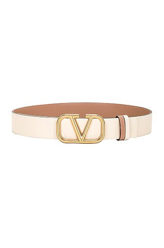 Valentino Garavani 30 Reversible V Logo Belt in Beige | FWRD 