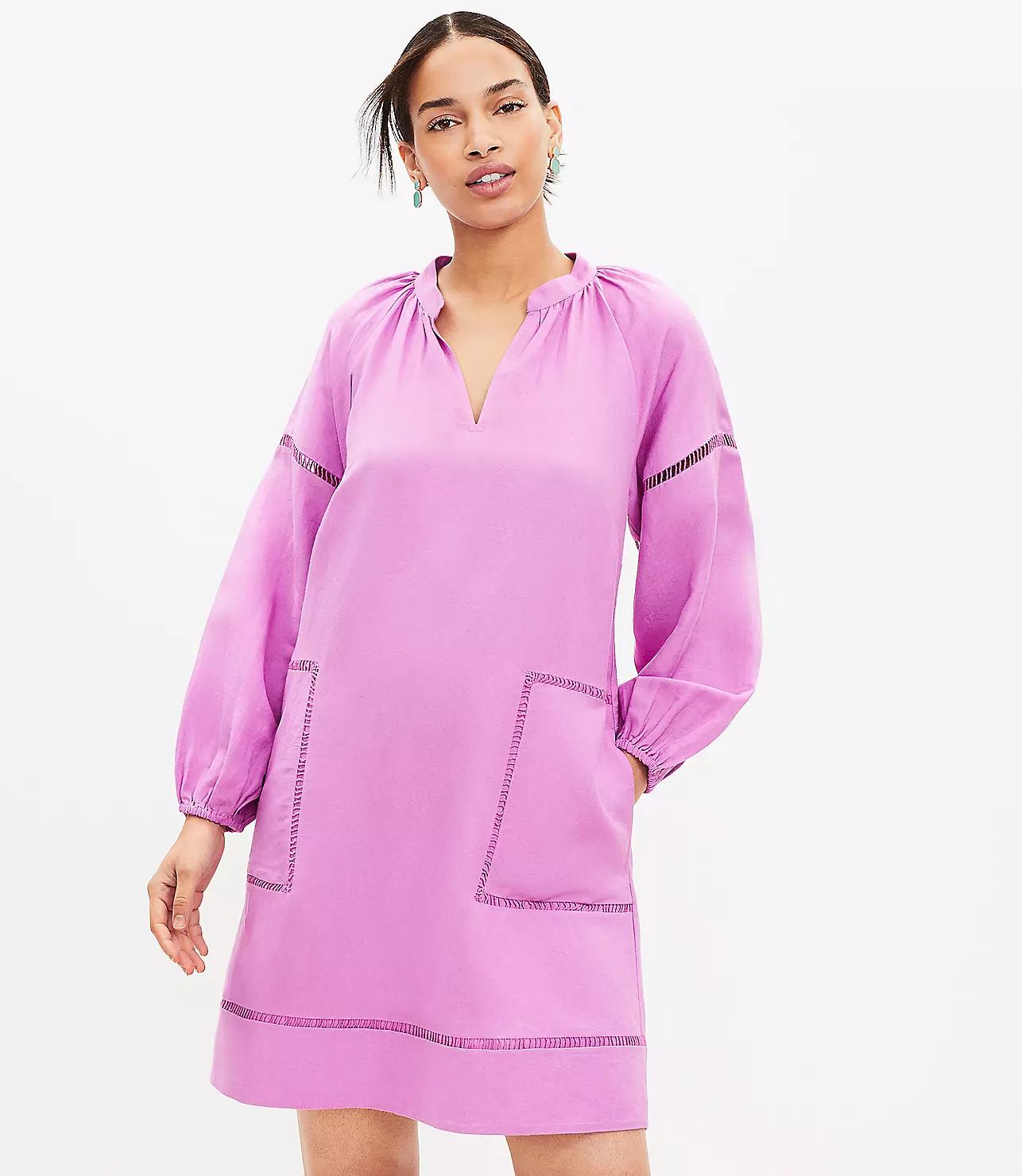Cutout Linen Blend Pocket Dress | LOFT