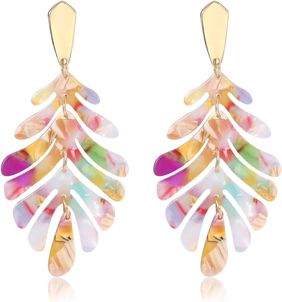 Acrylic Pendant necklace Earrings – Long Statement Leaf Charm Necklace Tortoise Resin Palm Leaf... | Amazon (US)
