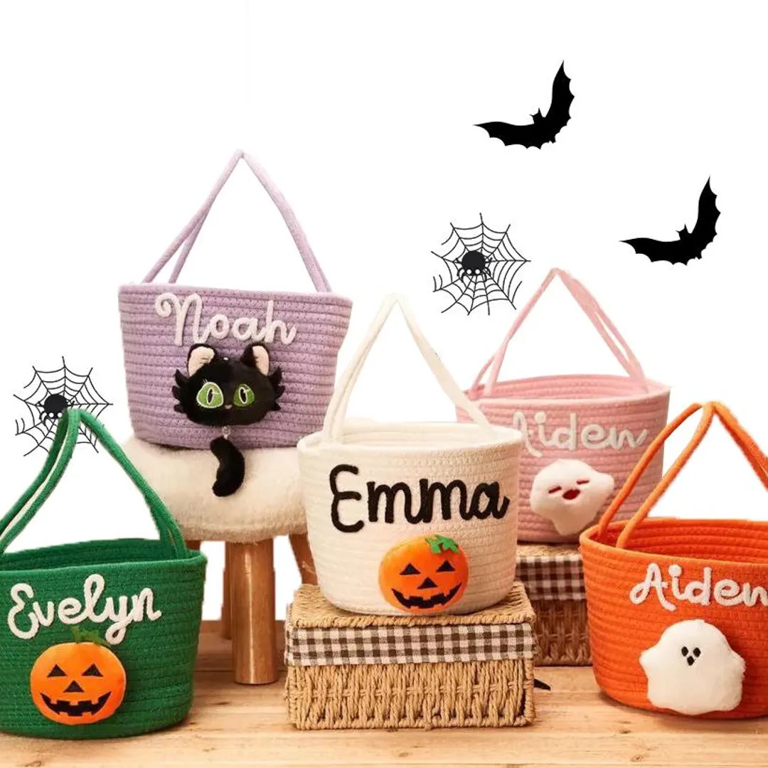 Personalized Name Halloween Basket, Spooky Season Trick or Treat Basket, Custom Halloween Tote Ba... | Etsy (US)