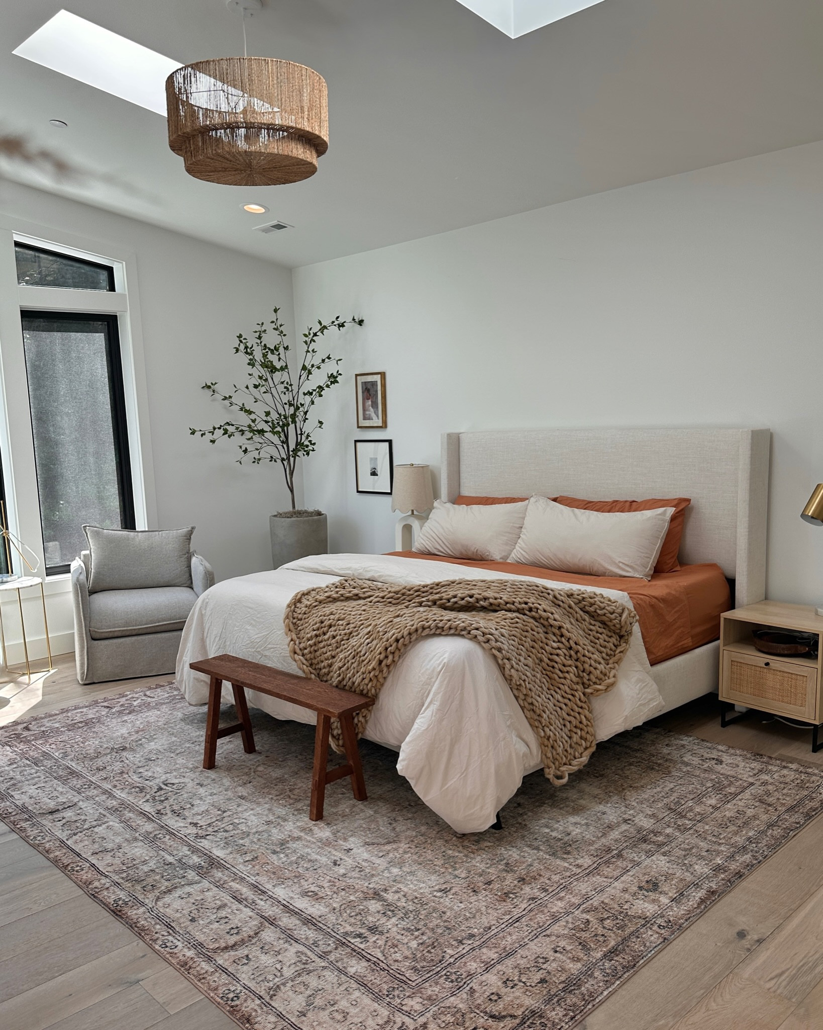 Bedding: color Canyon + Sand

Hanson vs Tilly bed

My bed is from Wayfair. There are two different listings both are the same bed:

Tilly Upholstered Bed: color - Linen Talc
Hanson Upholstered Bed: color - Linen Talc

Target faux linen chair - textured mushroom

Bedroom Rug: 8’ x 10'

Bedroom Inspo, bedroom rug, Target chair dupe 
