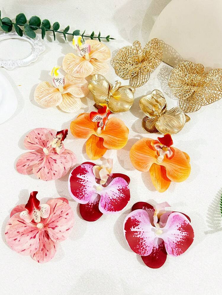 2 Piezas Pasadores De Pelo Con Diseño De Mariposa Y Floral En Dorado, Naranja, Rojo, Rosa Dorado Y Orquídea, Estilo Callejero Bohemio, Pasadores De Garra Para El Cabello, Accesorios Escolares, Flores, Atuendos De Vacaciones Para Mujer | SHEIN