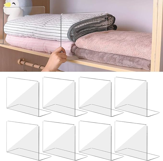 OKPOW Acrylic Shelf Dividers for Closet Organization: 8 Pack Tall Durable Clear Shelves Separator... | Amazon (US)