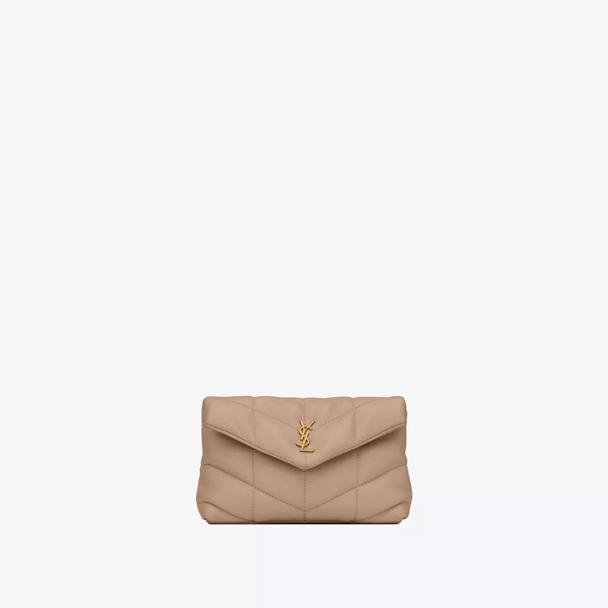 Puffer Small Pouch In Quilted Lambskin Beige One Size | Saint Laurent Inc. (Global)