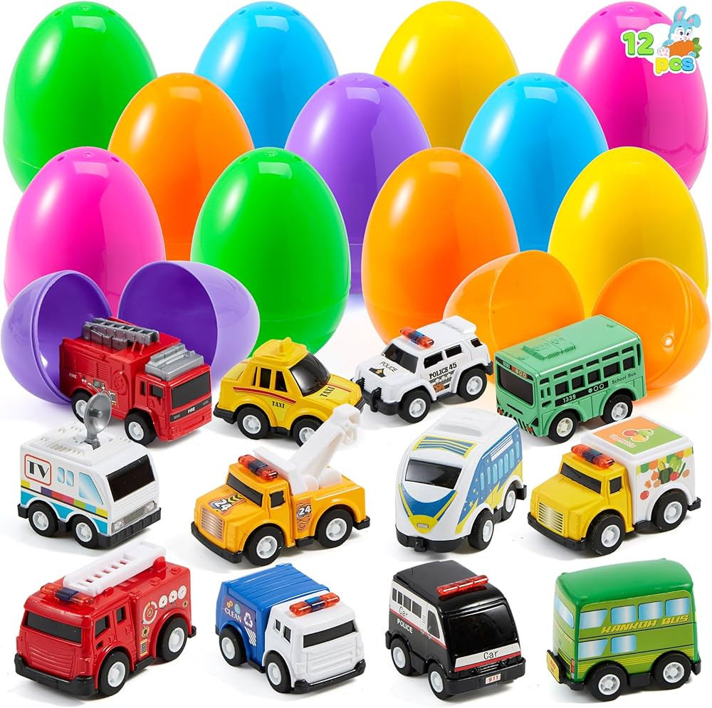 JOYIN 12 Pcs Prefilled Easter Eggs with Toys, Plastic Eggs with Alloy Pull Back Cars, Easter Bask... | Amazon (US)