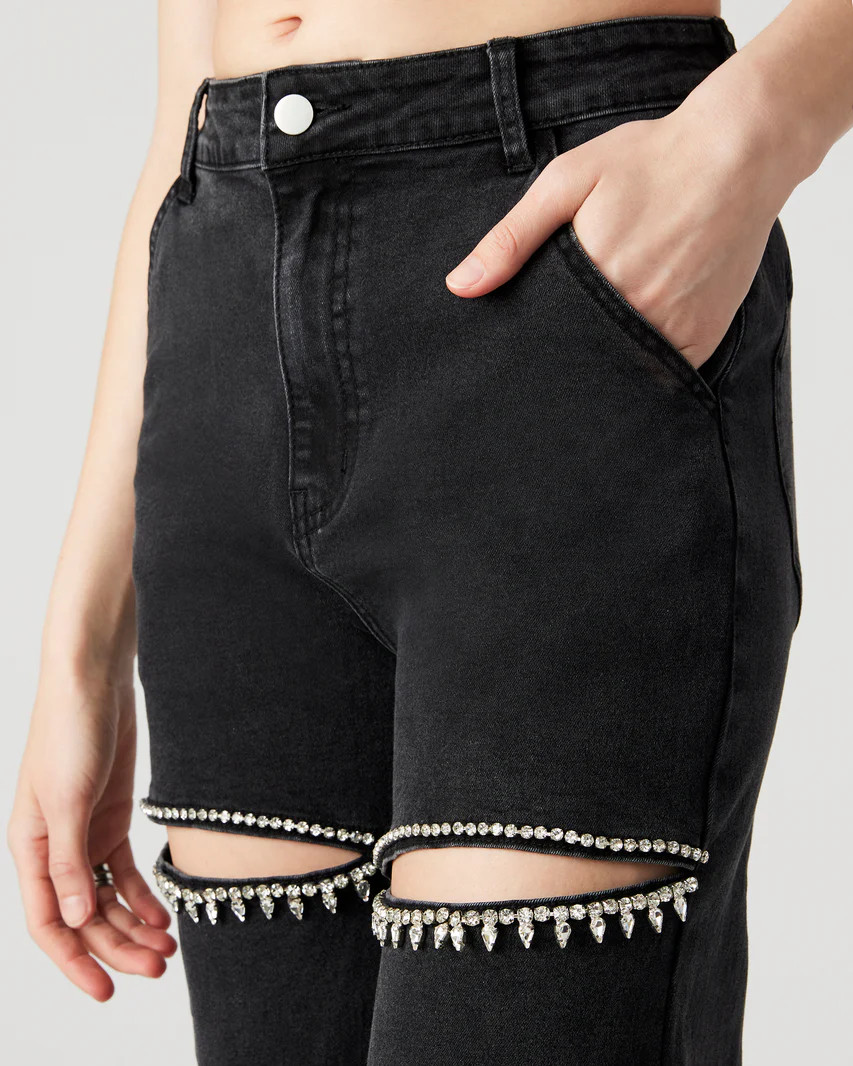 TAYLOR Jean Black | Women's Rhinestone Cutout Jeans | Steve Madden (US)