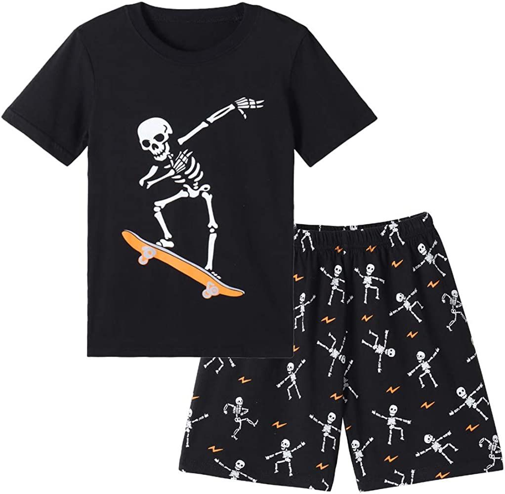 MyFav Big Boys Glow in Dark Skull Pjs Cotton Sleepwear Comfy Pajama Shorts Sets | Amazon (US)