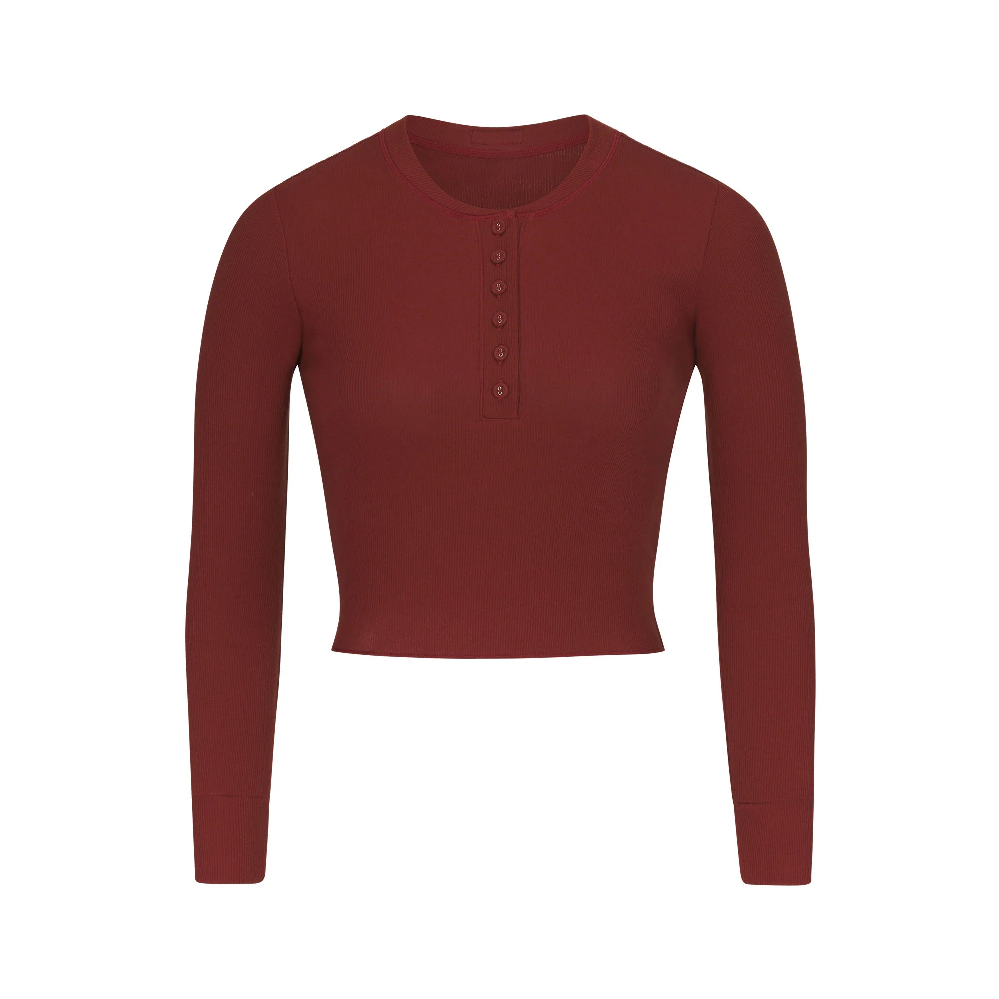 COTTON RIB LONG SLEEVE CROP HENLEY | SKIMS (US)
