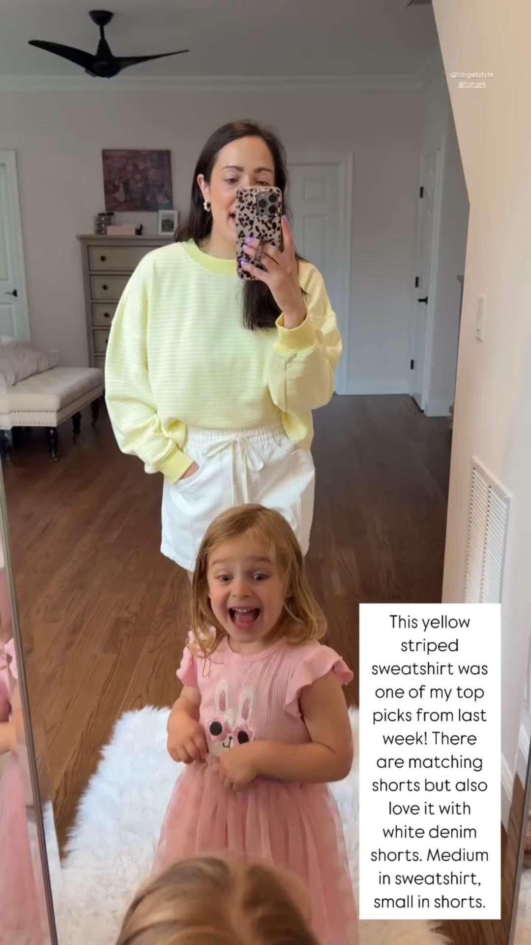 This yellow striped sweatshirt was one of my top picks from last week! There are matching shorts but also love it with white denim shorts. Medium in sweatshirt, small in shorts.  @targetstyle @target