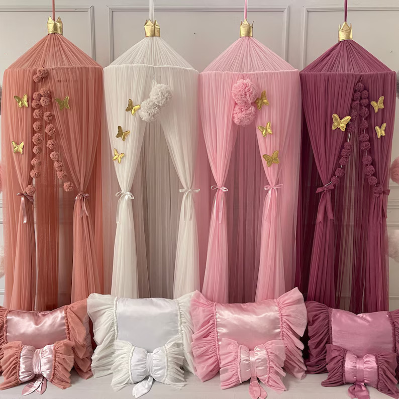 Kids Bed Canopy for Girls, Soft Smooth Play Tent, Crib Netting, Reading Nook, Kids Room Decor, Mo... | Etsy (US)