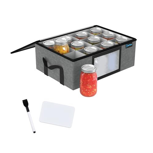 JarMax 16 oz Pint mason jar storage containers, Sturdy Canning Jar Storage Containers Holds 12 Pint Size Ball Mason Jars, Foldable Canning Organizer, Stackable Home Storage Box with Lid & Label holder | Amazon (US)