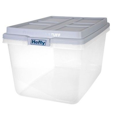 Hefty 72 Quart Storage Container - XL Clear Plastic Storage Bin with Gray HI-RISE Stackable Lid | Target