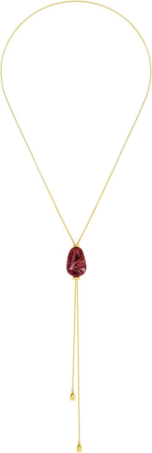 Lariat Necklace for Women Chunky Resin Teardrop Pendant Long Necklaces 14K Gold Plated Drop Y Chain Simple Adjustable Trendy Jewelry Gifts | Amazon (US)