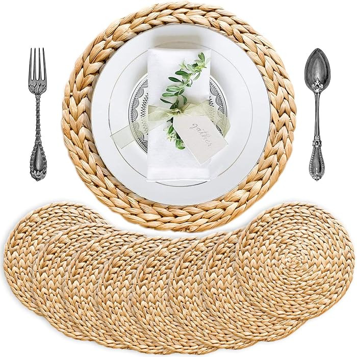 Woven Placemats Set of 8, Table Mats Set of 8, Water Hyacinth Round Placemats for Round Table, Ch... | Amazon (US)