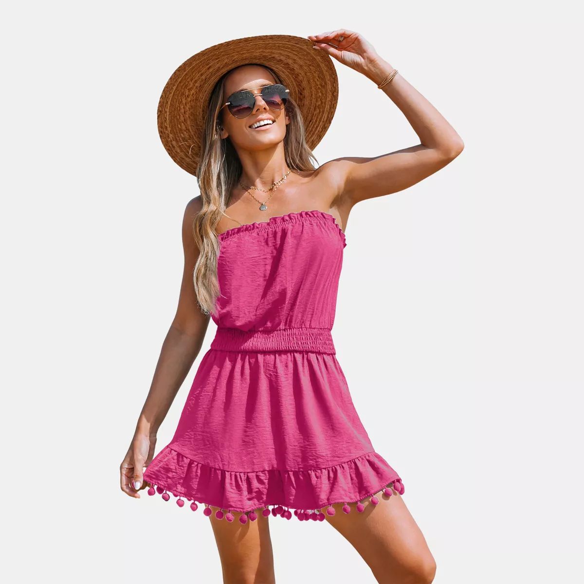 Women's Smocked Pom Pom Tube Cover-Up Dress - Cupshe | Target