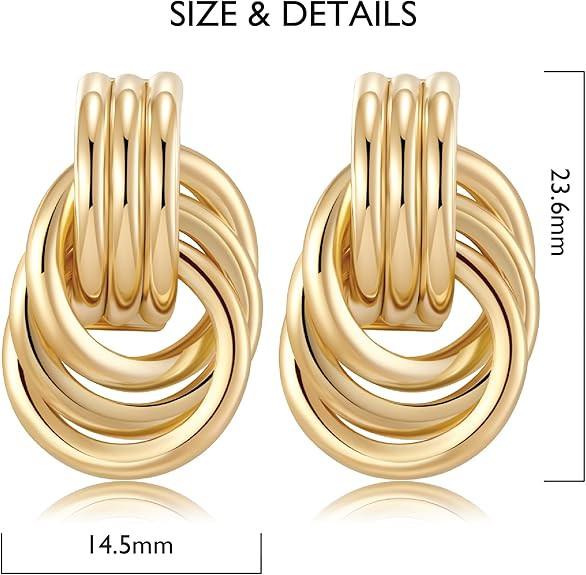 14K Gold Plated Chunky Gold Earrings for Women Knot Link Circle Geometric Drop Dangle Earrings St... | Amazon (US)