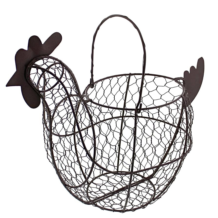Ruralty Chicken Egg Holder - Brown Decorative Wire Basket with Handle Decor Wire Egg Basket for K... | Amazon (US)