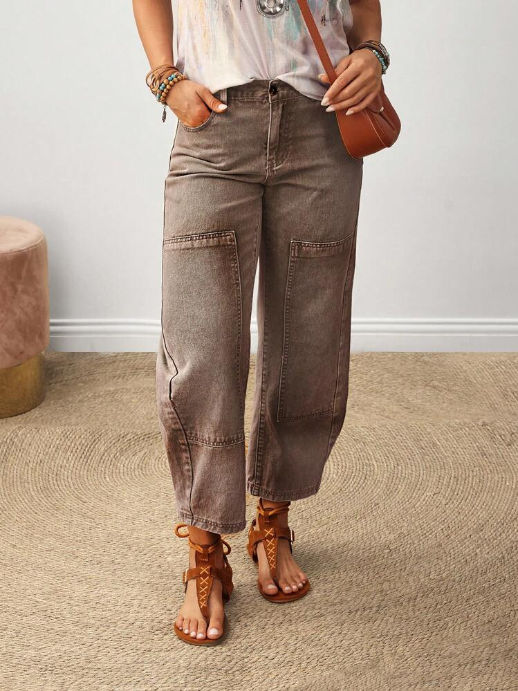 EMERY ROSE Plus Size Casual Everyday Slant Pocket Straight Leg Jeans,Teacher Outfits For Women Wide Leg Jeans Women Cargo Pants | SHEIN