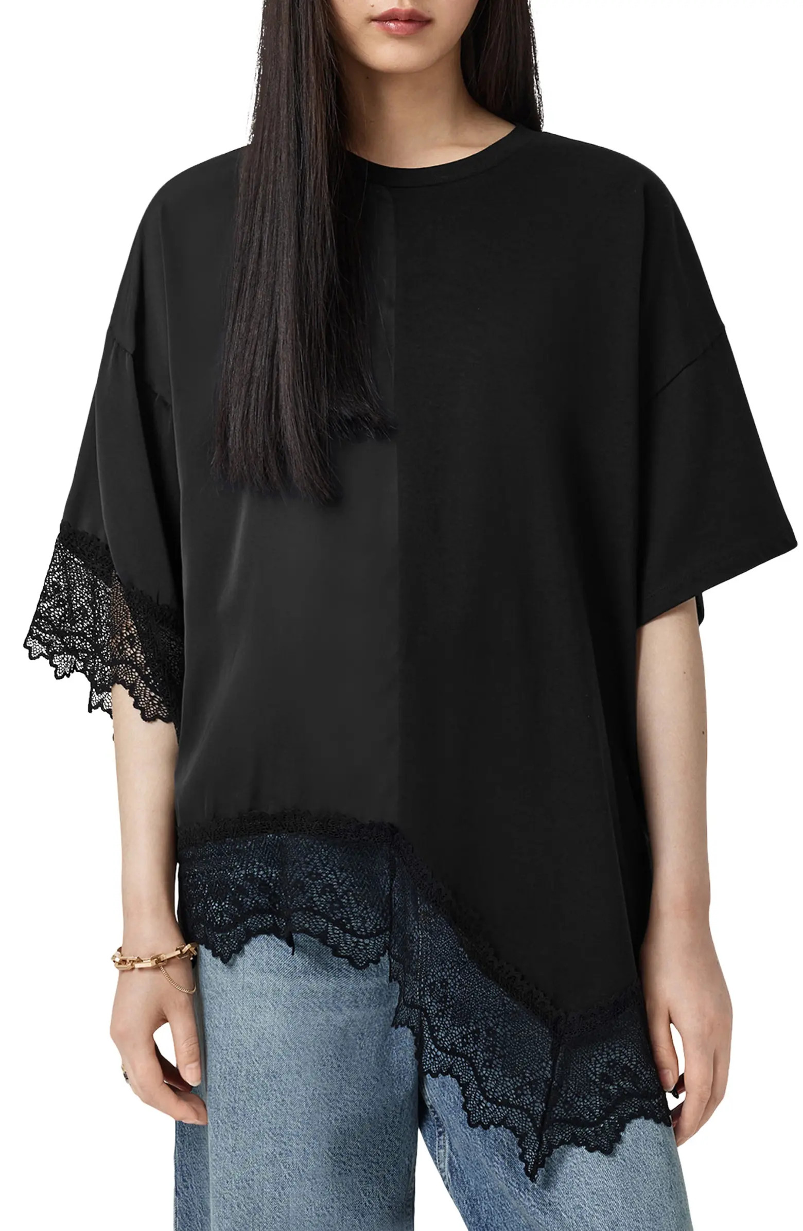 Lenny Oversize Lace Trim Cotton T-Shirt | Nordstrom