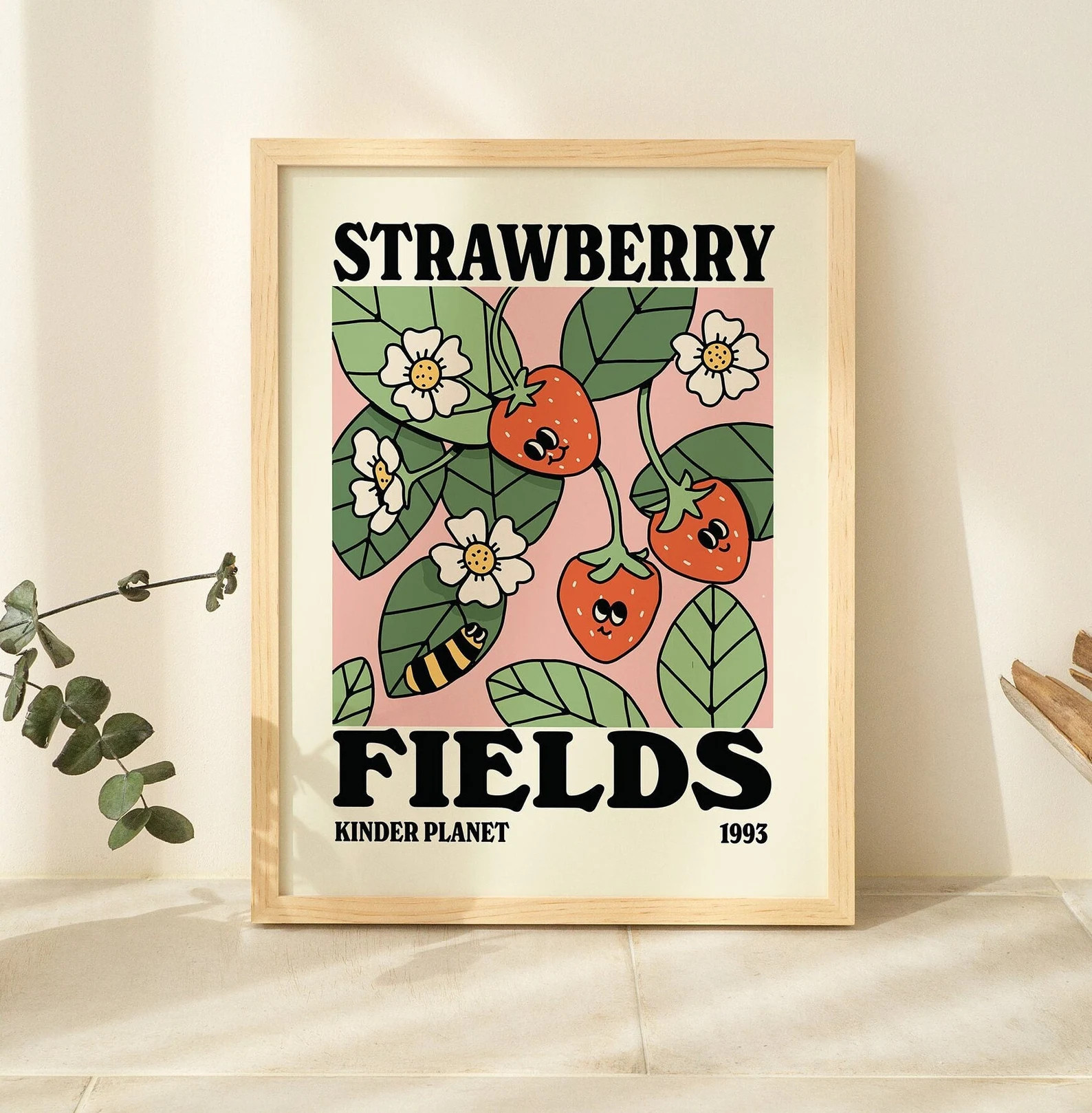 Retro Strawberry Poster Botanical Print Flower Market - Etsy | Etsy (US)