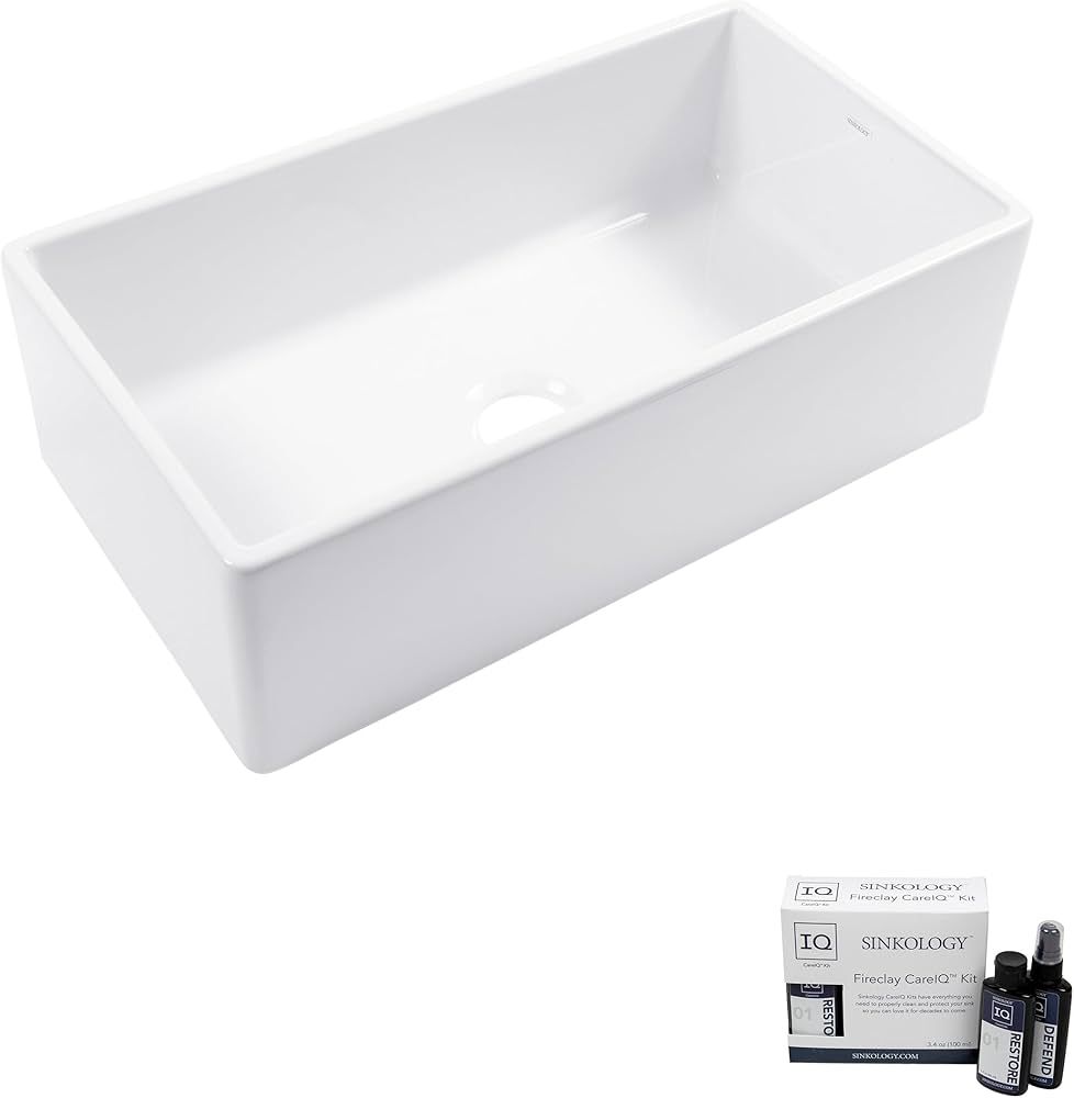 Austen Fireclay Farmhouse Apron Kitchen Sink and Care Kit, 33" Crisp White Single Bowl | Amazon (US)
