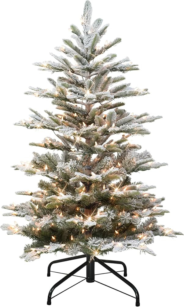 Puleo International 4.5 Foot Pre-Lit Flocked Aspen Fir Artificial Christmas Tree with 250 UL-List... | Amazon (US)