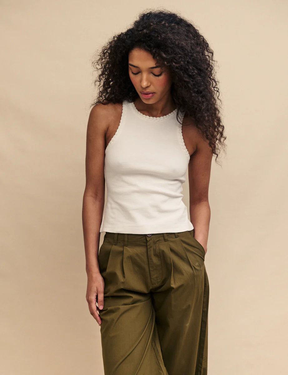 White Crochet Trim Racer Vest Top | Nobody's Child