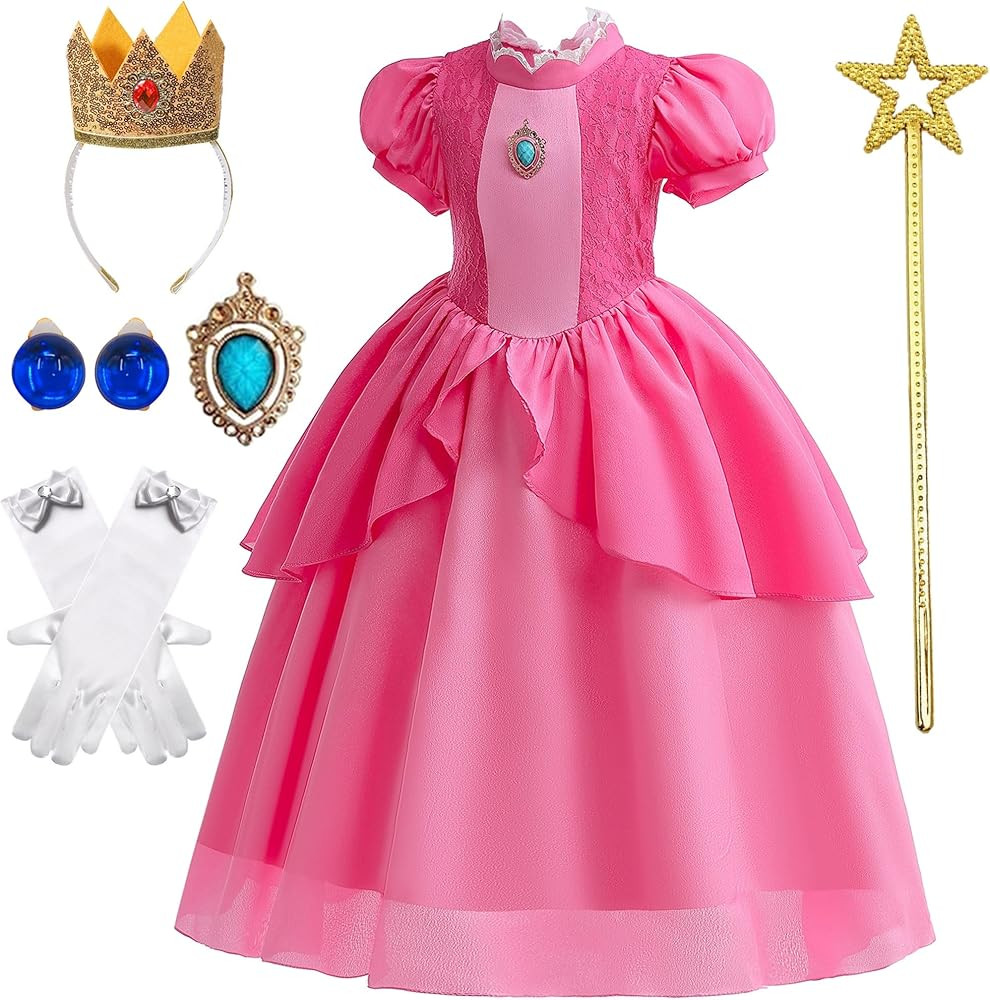 Princess Costume for Girls Birthday Halloween Christmas Cosplay Dress Up with Rich Accessories 3-... | Amazon (US)