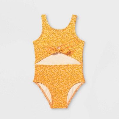 Toddler Girls' Leopard Spot Tie-Front One Piece Sleeveless Swimsuit - Cat & Jack™ Tan | Target