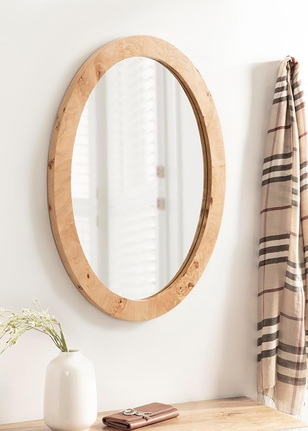 Kate and Laurel Burlock Modern Burlwood Oval Mirror, 22 x 28, Natural Wood, Transitional Wide Rou... | Amazon (US)