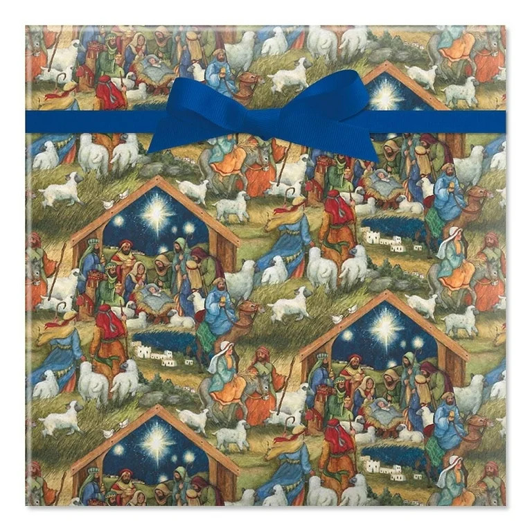 Current Nativity Jumbo Christmas Rolled Gift Wrap by Susan Winget - Heavyweight, 1 Roll, 23" x 32... | Walmart (US)