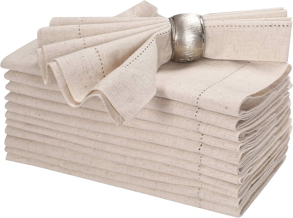 BEDDING CRAFT Set of 12 Linen Flax Cotton Cloth Dinner Napkin with Hemstitched 20x20 Natural, Mit... | Amazon (US)