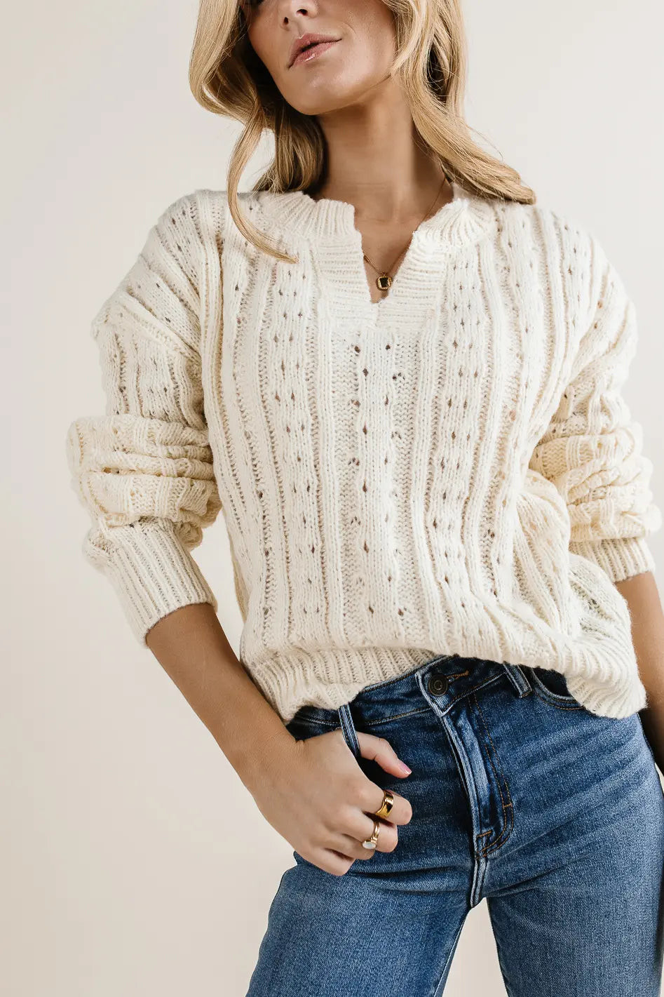 Emilia Knit Sweater in Cream | Böhme US
