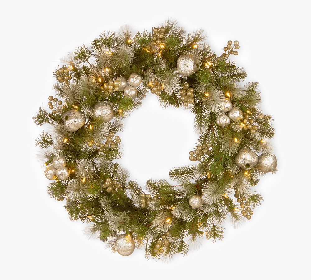 Pre-Lit LED Faux Mixed Pine Glitter Wreath &amp; Garland | Pottery Barn (US)
