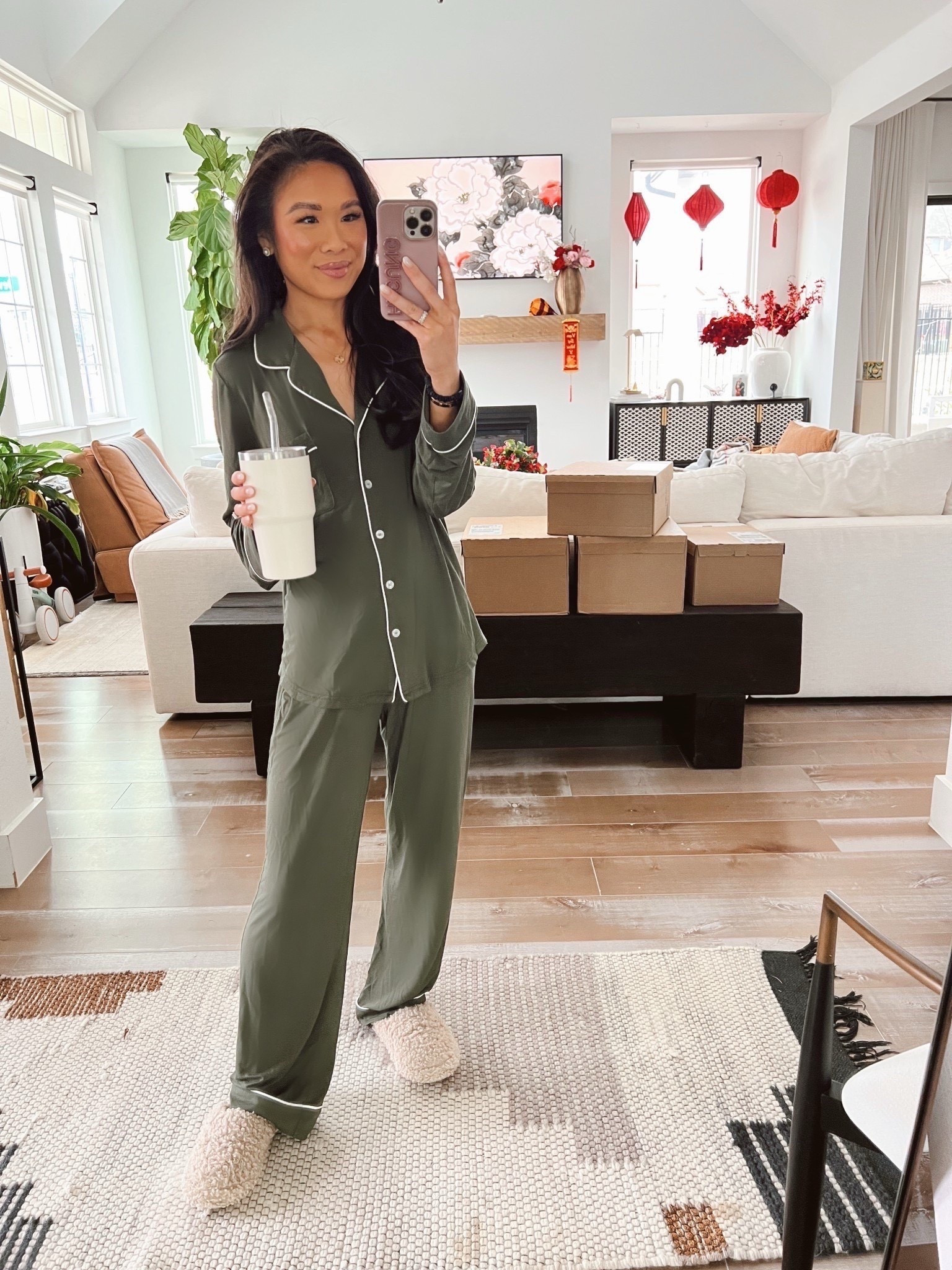 Cozy pajama look with the best Sherpa slippers that can be worn year round! Styled with my bamboo pajamas that are so comfy 

#LTKootd