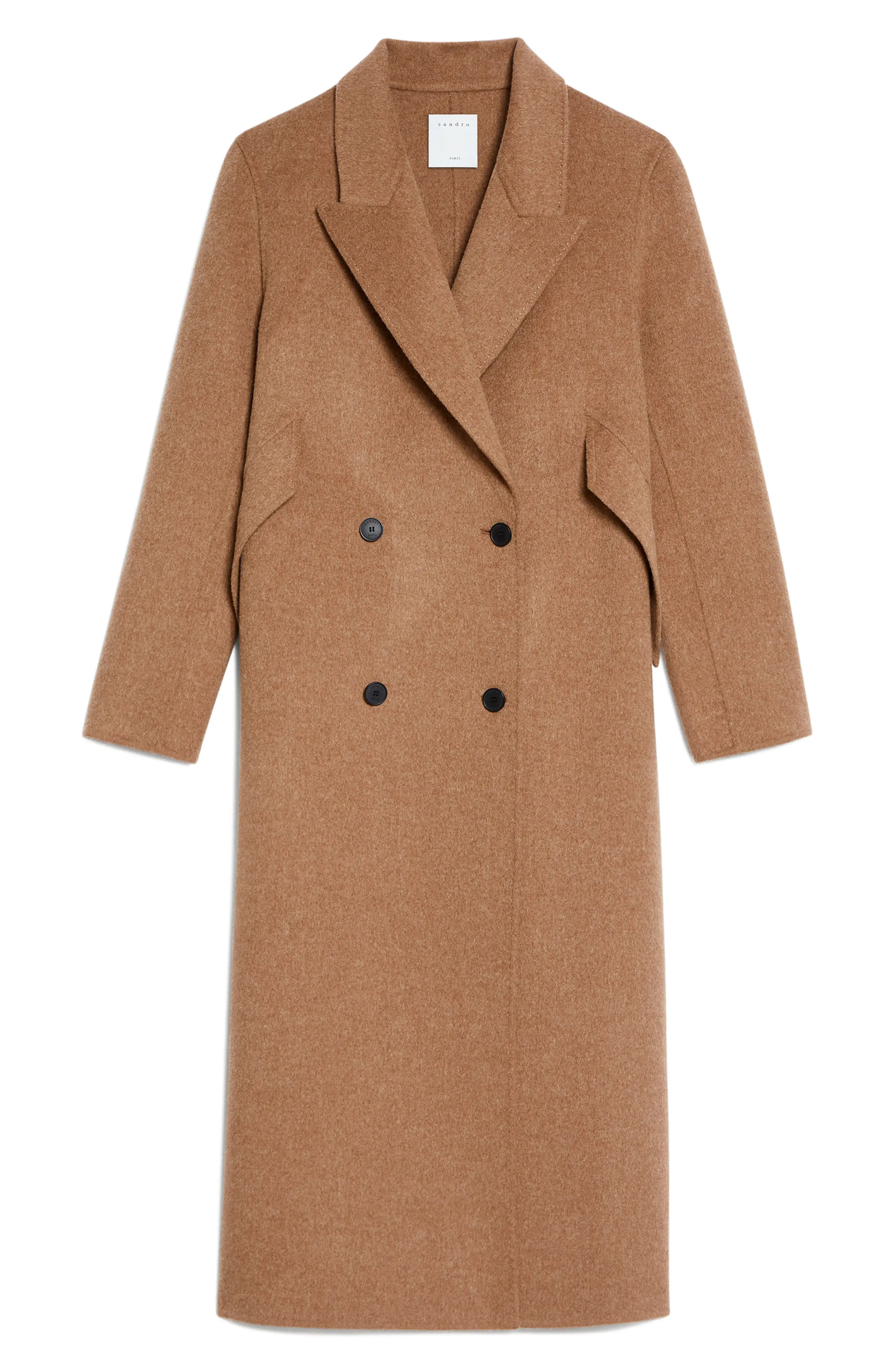 Women's Sandro Double Breasted Wool Blend Coat, Size 2 US - Beige | Nordstrom