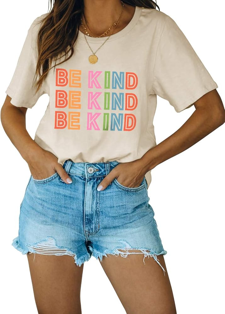 Blooming Jelly Women's Cute Short Sleeve Top Be Kind Letter Print Graphic Casual Basic T Shirts | Amazon (US)
