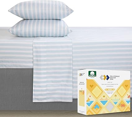 100% Natural Cotton Sheet Set - 400 Thread Count Queen Size Cape Stripe - Sky Blue Printed Sheet ... | Amazon (US)