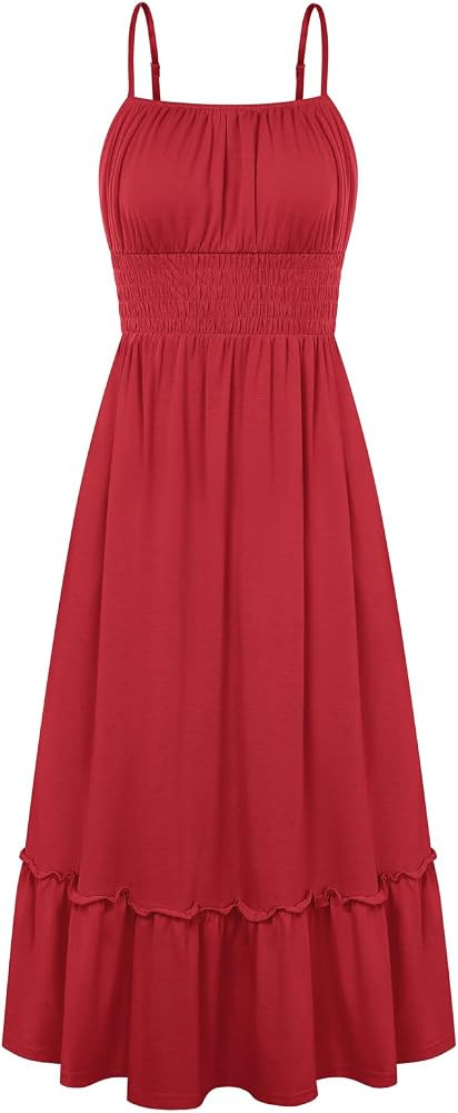 GRACE KARIN Women's Summer Maxi Dress 2026,Smocked Ruched Bust Sundress with Adjustable Straps & ... | Amazon (US)