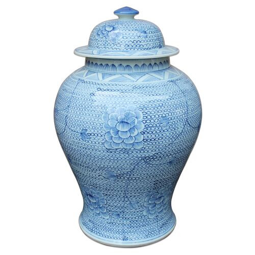 16" Chain Temple Jar, Blue/White | One Kings Lane