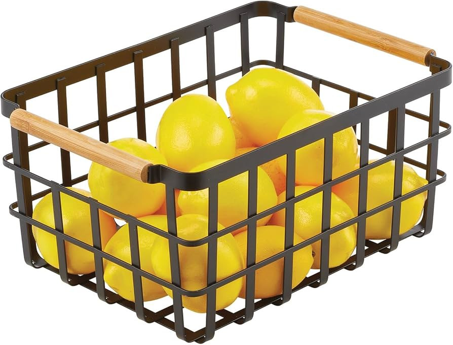 mDesign Metal Wire Food Organizer Storage Bin Basket with Bamboo Handles for Kitchen Cabinets/Pan... | Amazon (US)