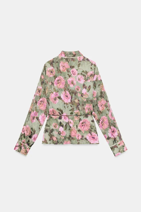 FLORAL PRINT SHIRT WITH THIN BELT | Zara US