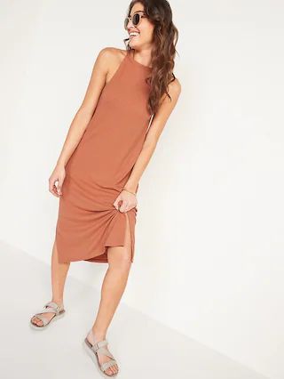 Sleeveless Rib-Knit Linen-Blend Midi Shift Dress for Women | Old Navy (US)