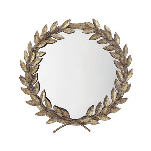 Chateau Round Antique Gold Metal Laurel Wreath Wall Mirror | Bellacor