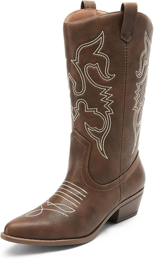 DREAM PAIRS Women's Cowboy Boots Pull On Cowgirl Boots Mid Calf Western Boots | Amazon (US)