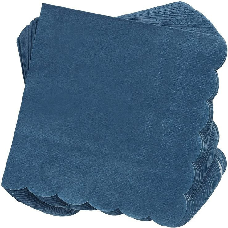 Blue Panda 100 Pack Navy Blue Paper Napkins, Disposable Scalloped Cocktail Napkins for Party Supp... | Target