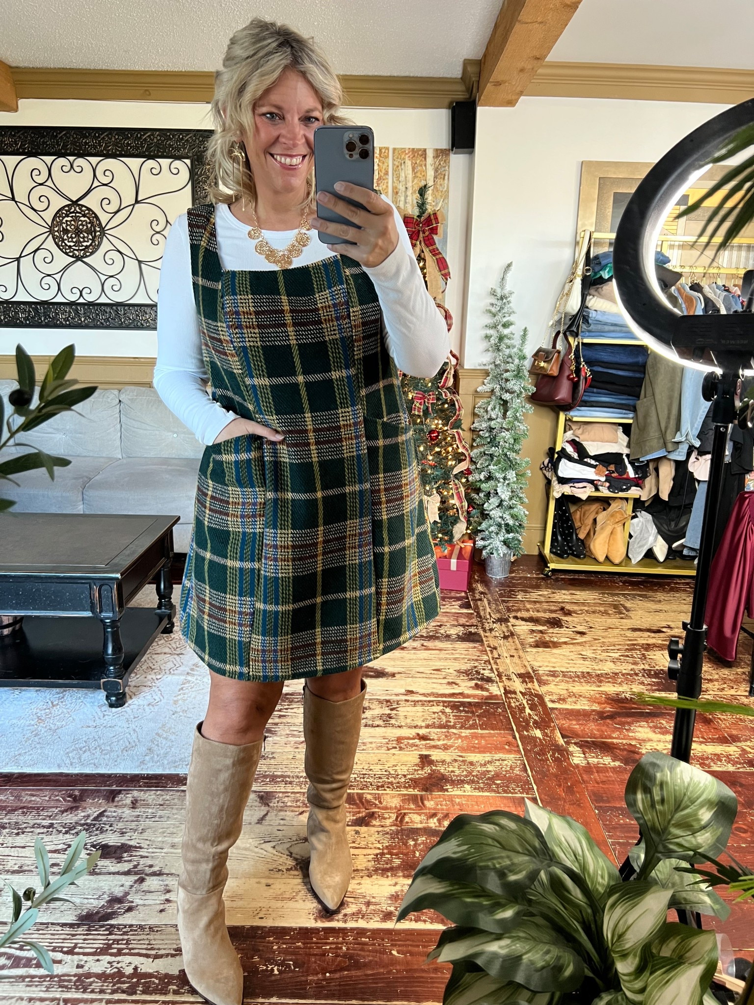 Plaid overall dress size 12, white ribbed bodysuit size xl, fall fashion, winter fashion, holiday outfit 

#LTKSeasonal #LTKFindsUnder50 #LTKHoliday