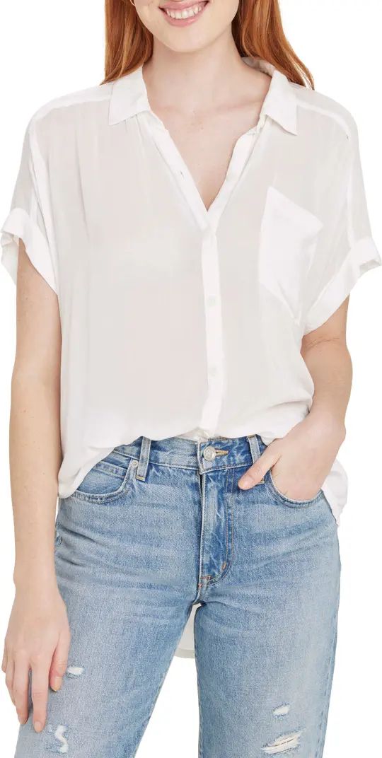 Paige High-Low Cotton Blend Button-Up Shirt | Nordstrom